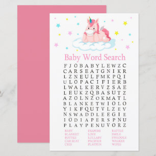 Jeu de recherche de mots de Baby shower Unicorn