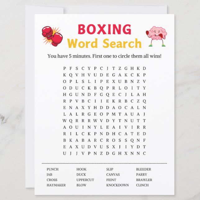 Jeu de recherche de mots de boxe (Devant)