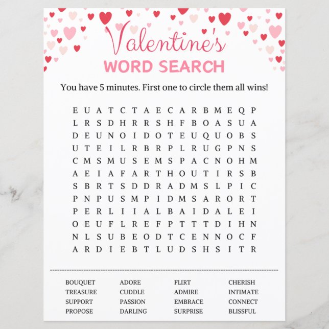 Jeu de recherche de mots de la Saint-Valentin (Devant)