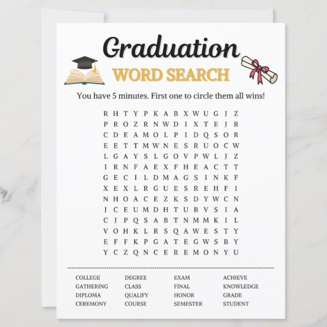 Jeu de recherche de mots de remise de diplôme (Devant)
