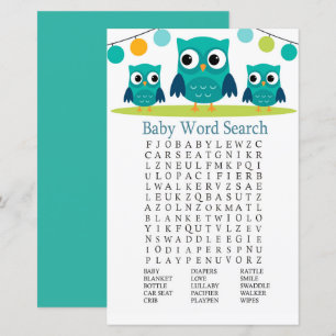 Jeu de recherche de mots du Baby shower Owl