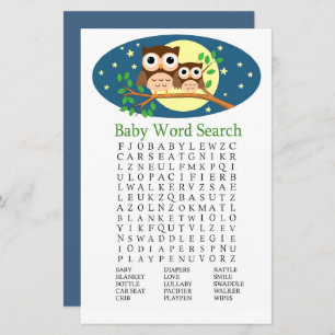 Jeu de recherche de mots du Baby shower Owl