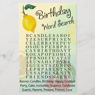 Jeu de recherche de mots pour anniversaire citron