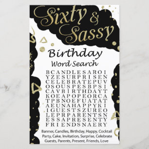 Jeu de recherche de mots pour anniversaire soixant