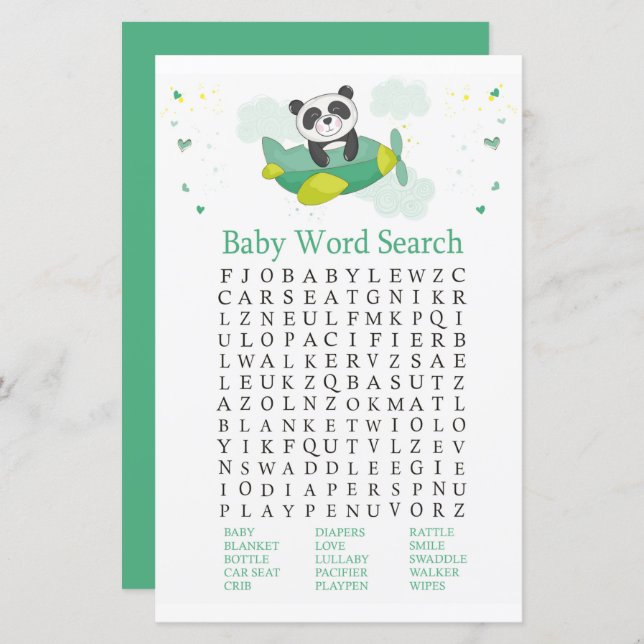 Jeu de recherche de mots pour Baby Shower avec un  (Devant / Derrière)