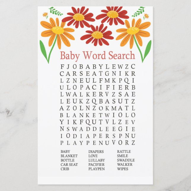 Jeu de recherche de mots pour baby shower Camomill (Devant)