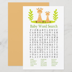 Jeu de recherche de mots pour Baby Shower Girafe