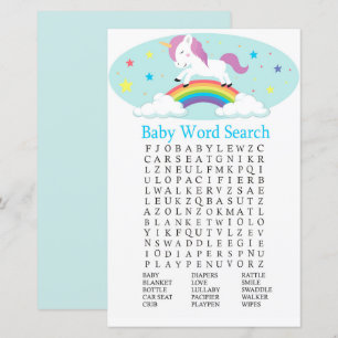 Jeu de recherche de mots pour Baby Shower Licorne
