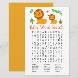 Jeu de recherche de mots pour baby shower Lion