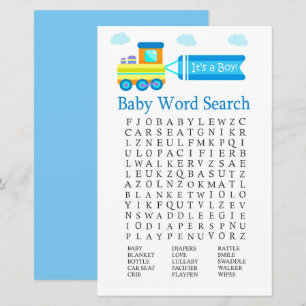 Jeu de recherche de mots pour baby shower Train Jo