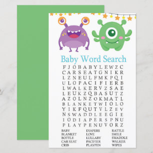 Jeu de recherche de mots pour la baby shower Monst