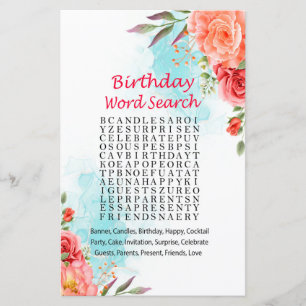Jeu de recherche de mots pour l'anniversaire de ro