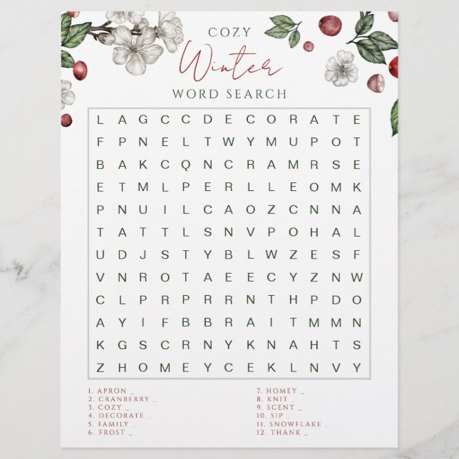 Jeu de recherche de mots pour un hiver cosy  (Devant)