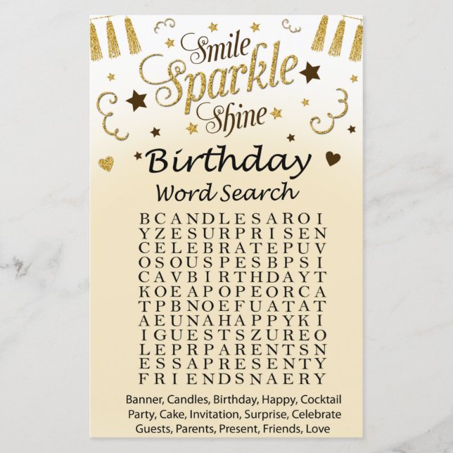 Jeu de recherche d'or Anniversaire (Devant)