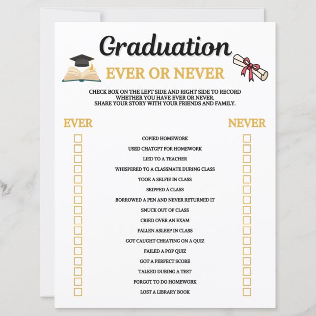 Jeu de remise de diplômes Ever Or Never (Devant)