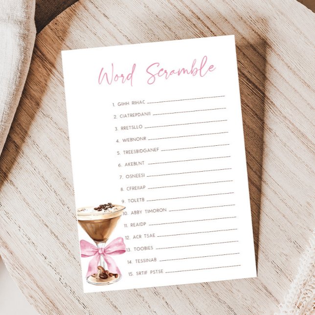 Jeu de remue-méninges Pink Bow Espresso Martini Ba (Espresso Baby Shower Game)