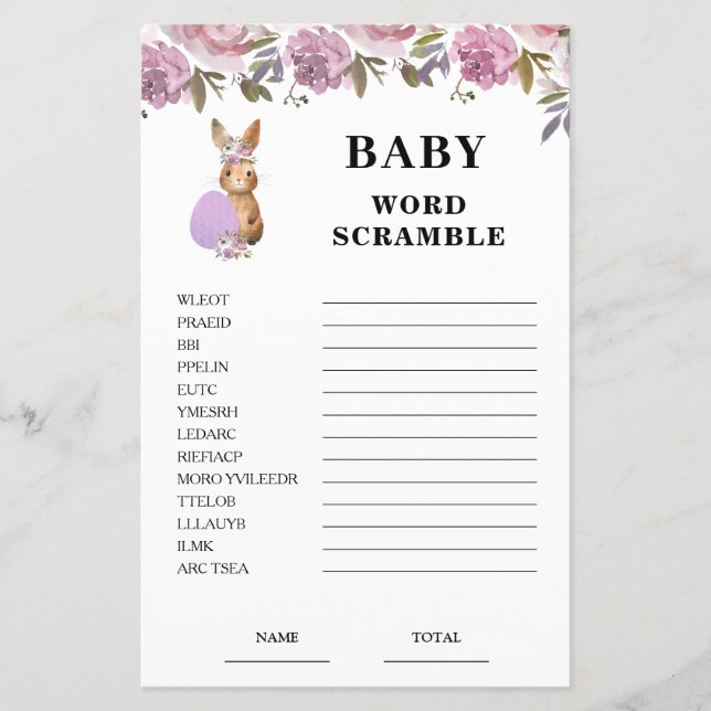 Jeu de remue-méninges pour Baby Shower de Pâques (Devant)