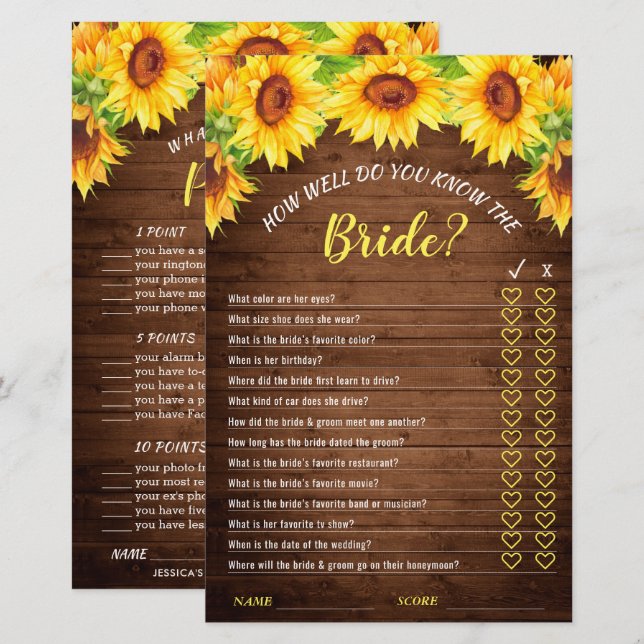 Jeu de salle de mariage double face Tournesol Bois (Devant / Derrière)