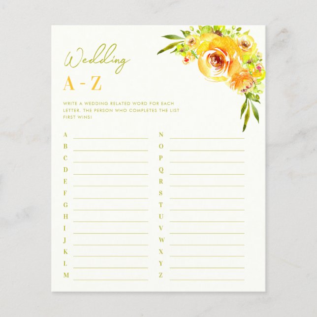 Jeu de Salle de Mariage Floral Vert Citron A-Z (Devant)