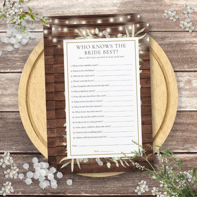 Jeu de Salle de Mariage Rustique Qui Connaît le Mi (Rustic Who Knows The Bride Best Bridal Shower Game)