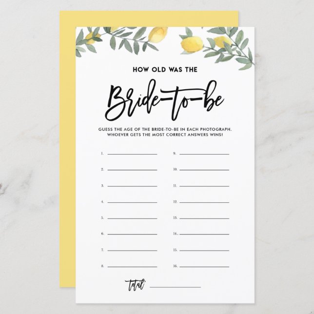 Jeu de Salle de Mariée de la Mariée au Citron (Devant / Derrière)