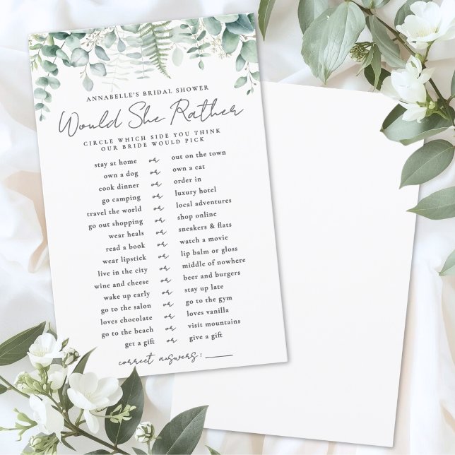 Jeu de Salle de Mariée 'Préfèrerait-Elle' (Would She Rather Bride Bridal Shower Game)