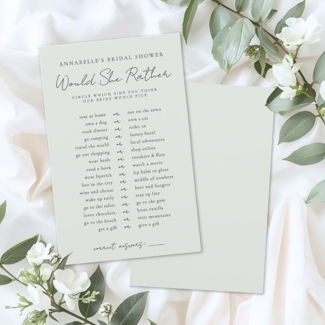 Jeu de Salle de Mariée 'Préfèrerait-Elle' (Would She Rather Bride Bridal Shower Game )