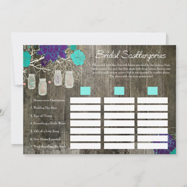 Jeu de Scattergories pour Mariage | Floral Rustiqu (Devant)