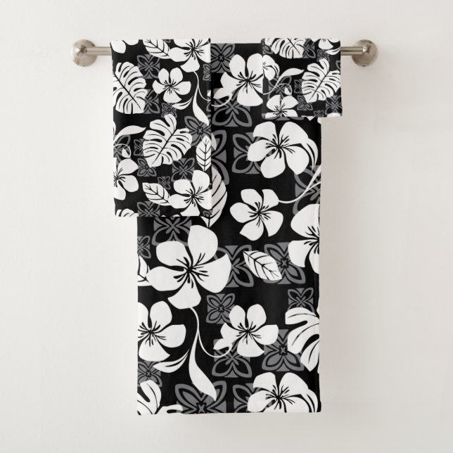 JEU DE SERVIETTES DE BAIN ALOHA VENDREDI (NOIR) (En situation)