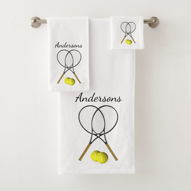Jeu de serviettes de bain blanc de Tennis personne (En situation)
