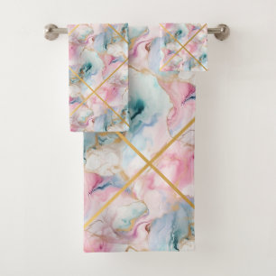 JEU DE SERVIETTES DE BAIN EN MARBRE PASTEL