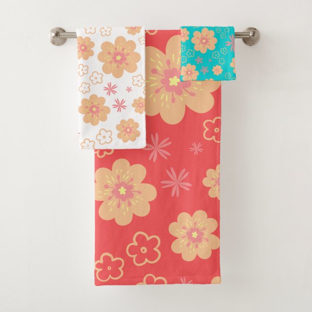 Jeu de serviettes de bain Motif à fleurs rétro mod (En situation)