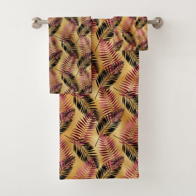 Jeu de serviettes de bain motif en feuille d'or bo (En situation)