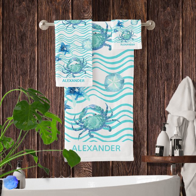 Jeu de serviettes de bain Nautique Turquoise bleu  (Créateur téléchargé)