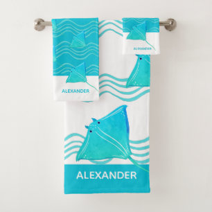 Jeu de serviettes de bain Nautique Turquoise bleu 