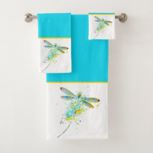Jeu de serviettes de bain turquoise à libellule