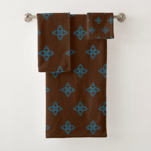 Jeu de serviettes de bain turquoise bleu et Brown 