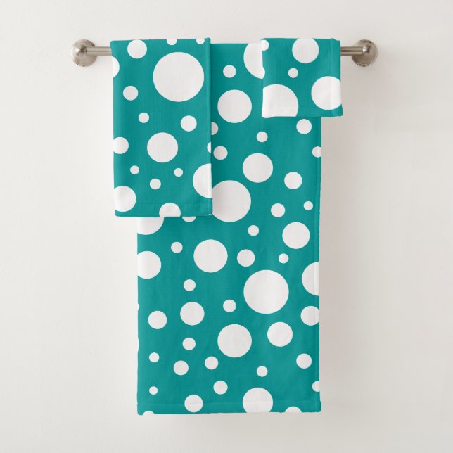 Jeu de serviettes de bain turquoise Spots (En situation)