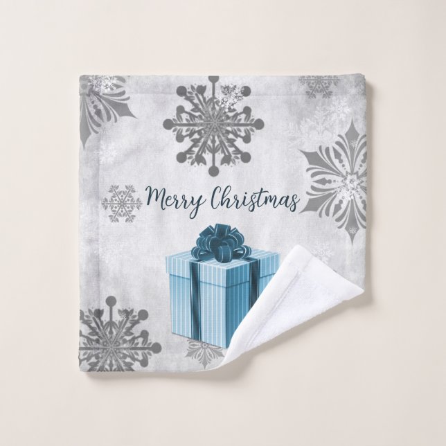 Jeu de serviettes de Noël bleu (Gant de toilette)