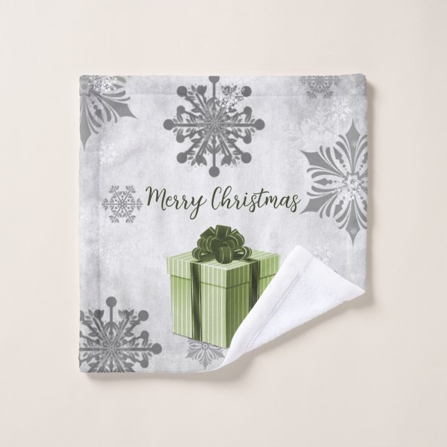 Jeu de serviettes de Noël vert cadeau (Gant de toilette)