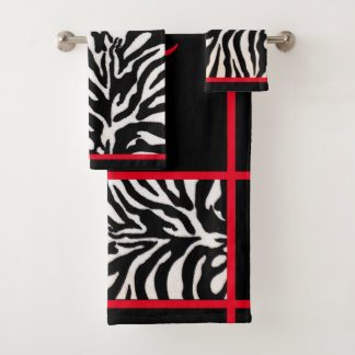 Jeu de serviettes d'impression Zebra noir et rouge