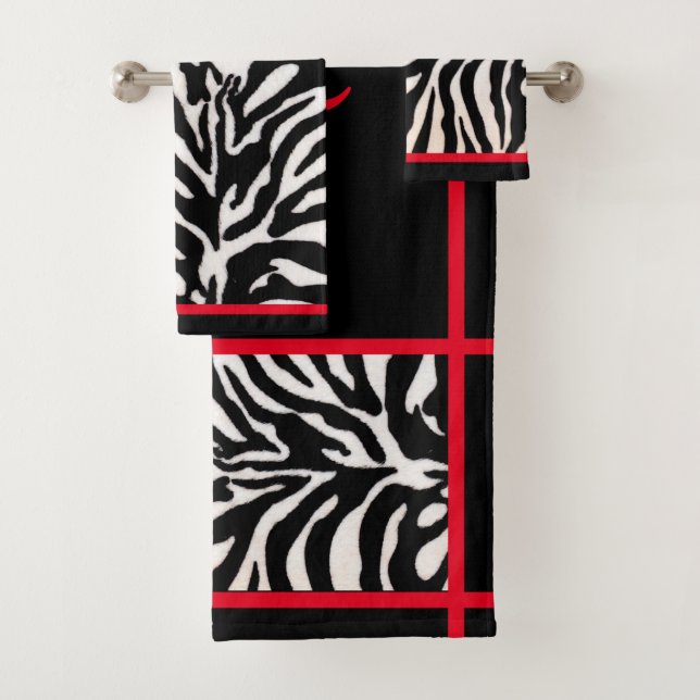 Jeu de serviettes d'impression Zebra noir et rouge (En situation)
