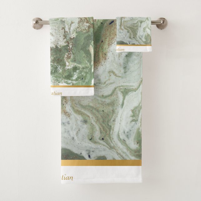 JEU DE SERVIETTES EN MARBRE VERT LUXE SAGE (En situation)