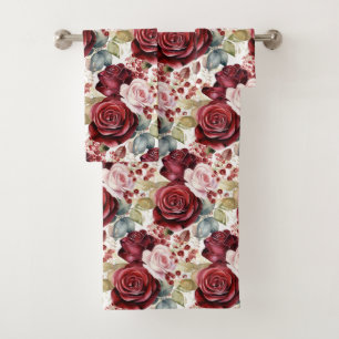 Jeu de serviettes florales aux fleurs Roses pourpr