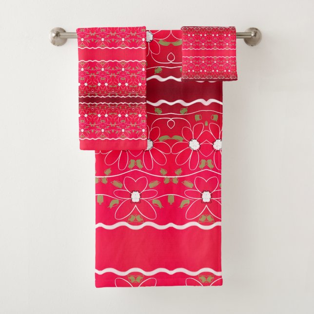 Jeu De Serviettes Florales Fuchsia Et Vin Moderne (En situation)