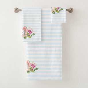 Jeu de serviettes Monogrammes Vintage Fleurs rose