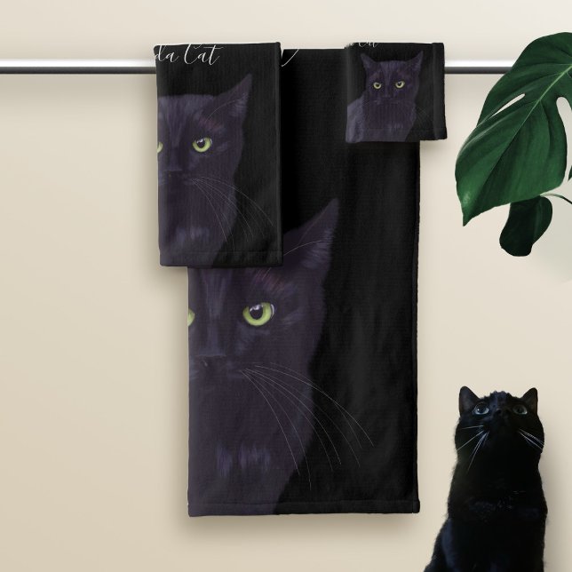 Jeu de serviettes personnalisées Cat Noir Cute Gre (Créateur téléchargé)