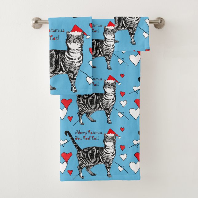 Jeu de serviettes rouges bleues pour les chats Coo (En situation)