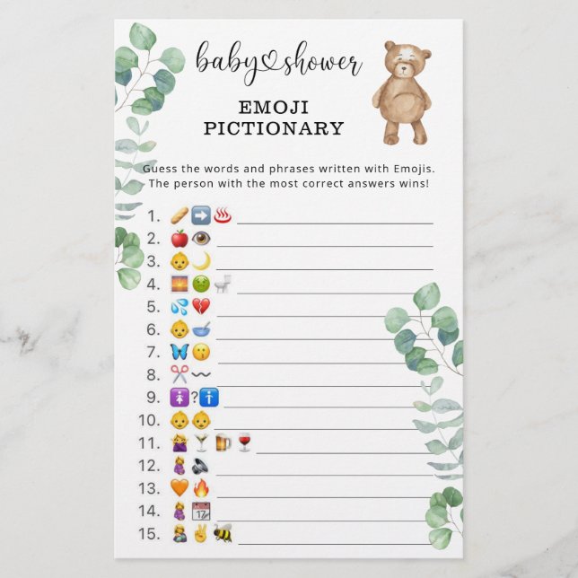 Jeu de shower bébé photo Emoji forêt d'eucalyptus (Devant)