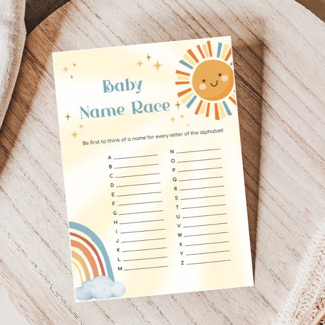 Jeu de société pour la révélation du nom de bébé S (Retro Here Comes The Son Sunshine Baby Shower Game)
